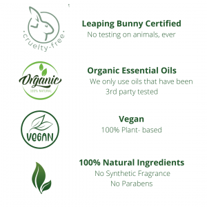 leaping bunny certified, organic essential oils, vegan, natural ingredients