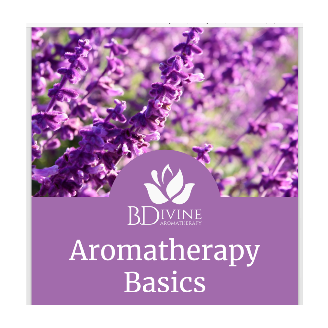 Purple cover page for aromatherapy basics by B. Divine aromatherapy